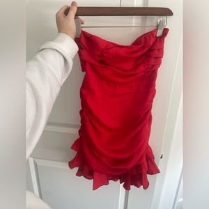 strapless tied back frill hem mini red dress from selfie leslie! originally 80$
